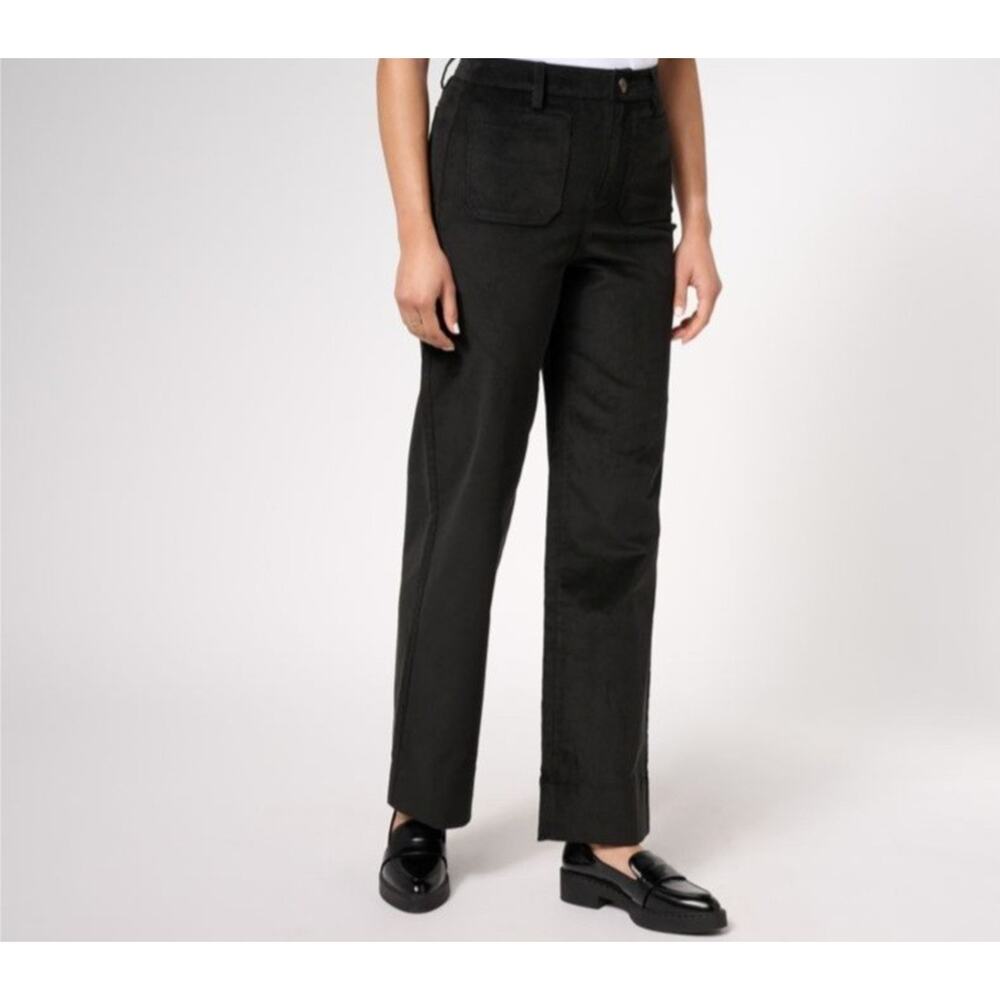 Denim & Co Black Size 24 Plus Wide Leg Corduroy Pant A619569 NWOT